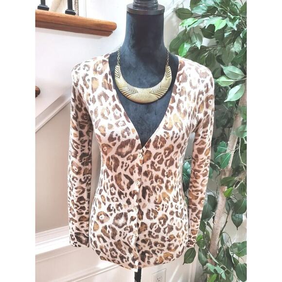 Ann Taylor Women Beige & Brown Wool Long Sleeve Buttons Front Cardigan Sweater S - Picture 8 of 9